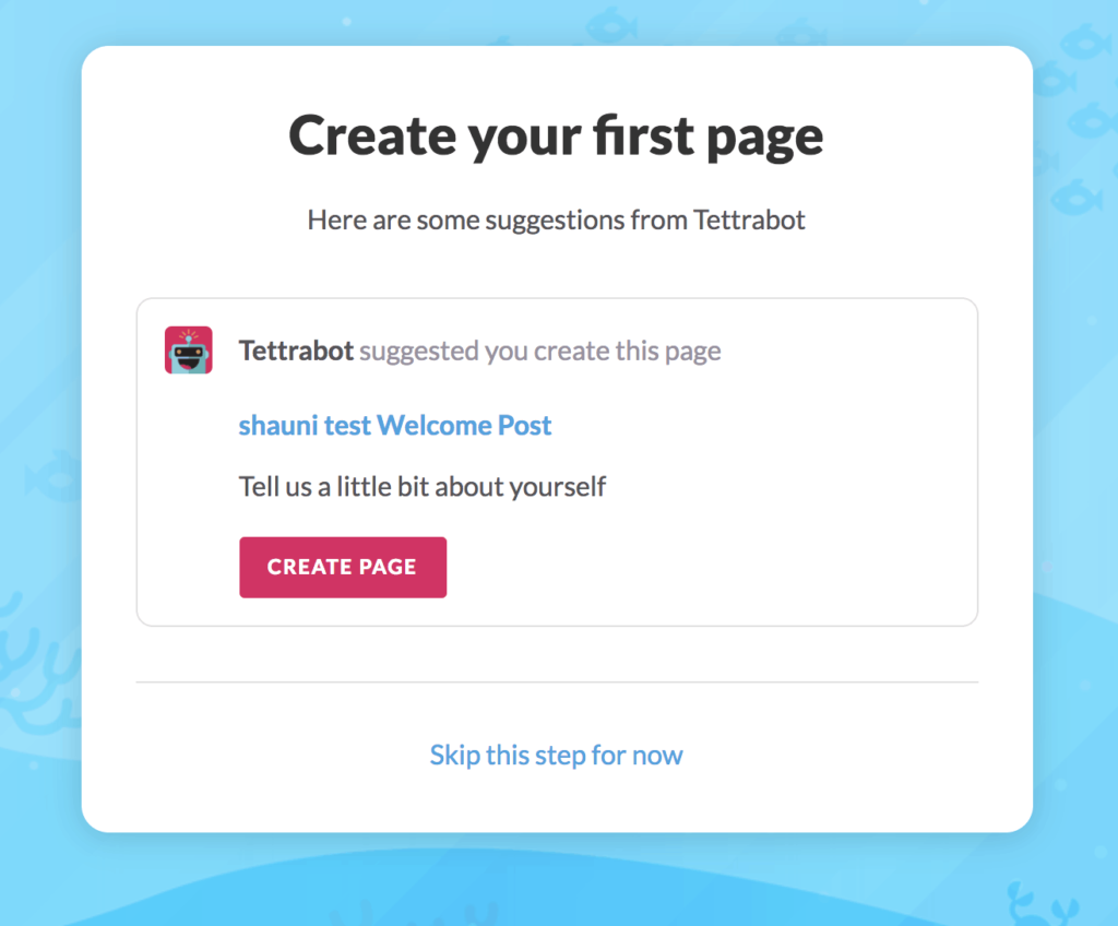 Tettra new user onboarding with suggestion